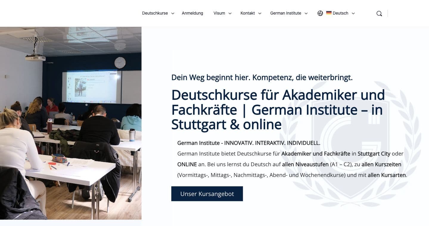 Hero-Bereich der German Institute Website in einem Browserrahmen